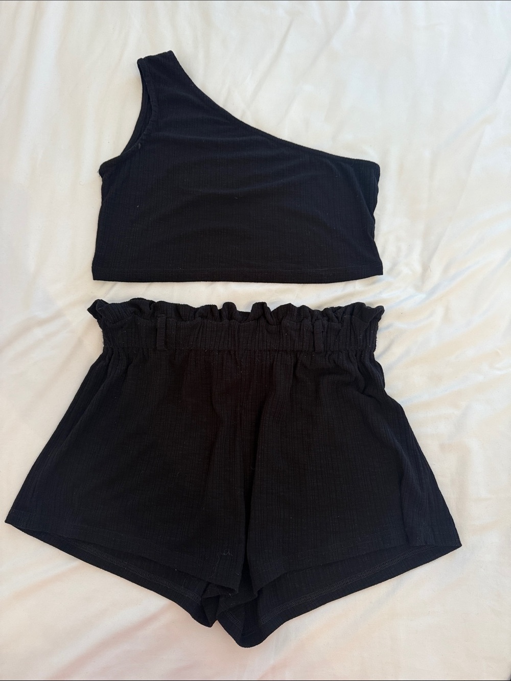 Zaful Black One-Shoulder Crop Top & Paperbag Waist Skort Set